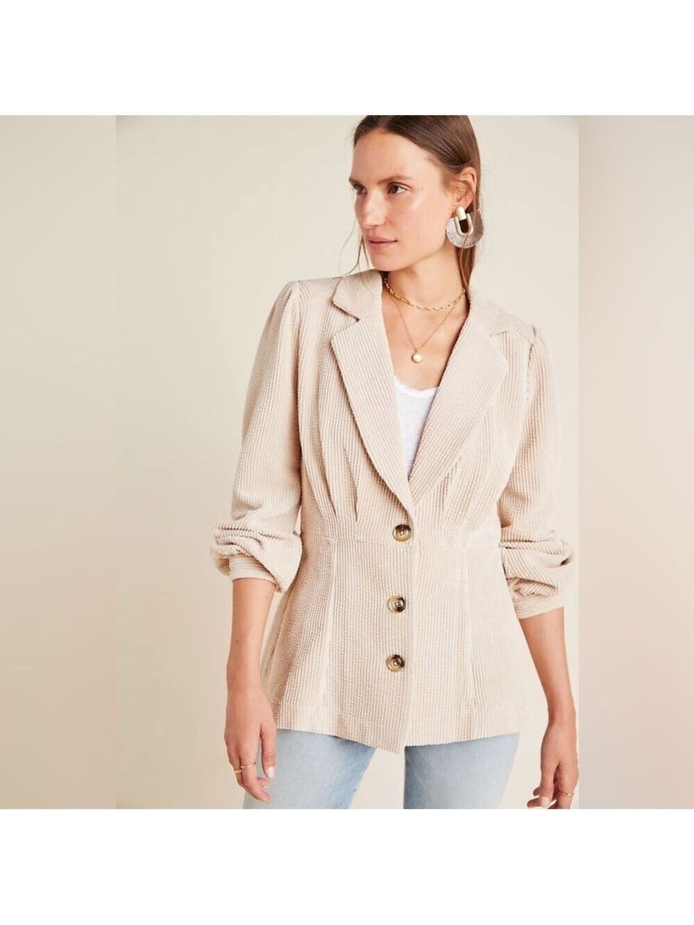 Current Air Anthropologie Women’s Courtney Corduroy Blazer Coat Jacket Tan M